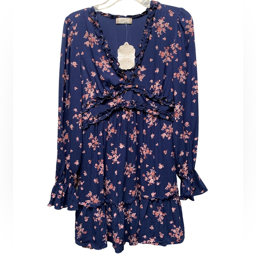 Altar'd State Jude Navy Floral Ruffled Mini Dress